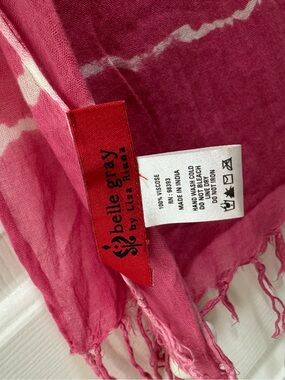 belle gray Pink Tie-Dye Viscose Scarf with Fringe